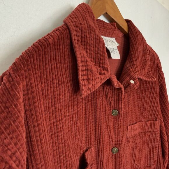 J. Jill L Rust Red 100% Cotton Corduroy Button Front Shirt Hong Kong Made - Picture 3 of 10